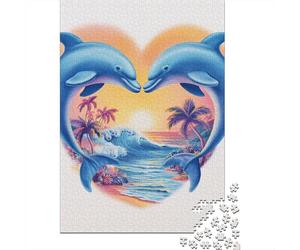 Puzzle Per Ragazzi Da 1000 Pezzi Dolphin Heart Sunset Beach Puzzle Fai Da Te Giocattoli Antistress Interazione Genitore-figlio 52x38cm/1000pcs