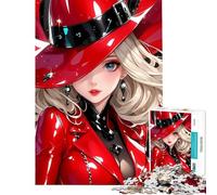 Puzzle per ragazzi da 1000 pezzi donna anime vestita di rosso Natale impegnativo da completare regalo di compleanno decorazione per la casa giocattolo per ragazzi dai 14 anni in su (38x26cm)