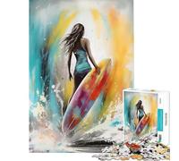 Puzzle per ragazzi da 1000 pezzi donna con tavola da surf gioco pratico giocattolo educativo idee regalo sfida impegnativa (dimensioni 75x50cm)