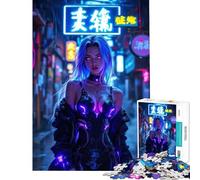 Puzzle per ragazzi da 1000 pezzi Donna Cyberpunk in una città al neon Gioco per famiglie giocattolo avvincente per coltivare la pazienza ottimo regalo per chi ama giocare e migliorare la memoria