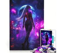 Puzzle per ragazzi da 1000 pezzi: Donna Cyberpunk in una città al neon, gioco pratico, per divertimento in famiglia, ideale come regalo per tutta la famiglia 38x52cm