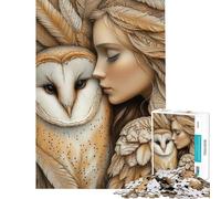Puzzle per ragazzi da 1000 pezzi Donna e gufo tra le piume puzzle fai da te regalo di compleanno (dimensioni 50x75cm)