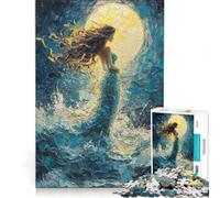 Puzzle per ragazzi da 1000 pezzi: Donna in abito blu sotto la luna gioco impossibile sfida difficile compleanno e altre occasioni 38x52cm