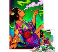 Puzzle per ragazzi da 1000 pezzi donna in kimono che fuma la pipa ideale per compleanno e Natale Gioco impegnativo e stimolante per ragazzi dai 14 anni in su (38x52cm)
