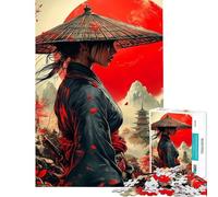 Puzzle per ragazzi da 1000 pezzi Donna Samurai con Luna Rossa gioco per adulti gioco per famiglie taglio di precisione gioco stimolante regalo (dimensioni 38x52cm)