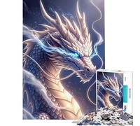 Puzzle per ragazzi da 1000 pezzi Drago bianco con occhi blu Giocattolo educativo per l'apprendimento Gioco rilassante Sfida impegnativa Regalo di compleanno (Dimensioni 38x52cm)