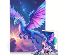 Puzzle per ragazzi da 1000 pezzi, Drago blu e rosa in volo, gioco rompicapo, impegnativo da completare, ideale come regalo per tutta la famiglia 38x52cm