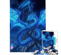 Puzzle per ragazzi da 1000 pezzi: Drago blu elettrico su una città cyberpunk Gioco di puzzle per adulti analisi e logica ideale come regalo di compleanno o per occasioni speciali (dimensioni 38x26cm)