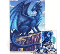 Puzzle per ragazzi da 1000 pezzi: Drago blu sulla cima di una montagna, gioco rompicapo, impegnativo da completare, ideale come regalo per tutta la famiglia 50x75cm