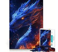 Puzzle per ragazzi da 1000 pezzi Drago blu tra le fiamme Illustrazione dai bordi precisi,gioco di concentrazione,regalo,gioco rilassante,illustrazione di scena natalizia 38x26cm