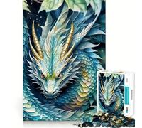 Puzzle per ragazzi da 1000 pezzi Drago blu tra le foglie,grafica di alta qualità,gioco che stimola la concentrazione,divertimento per il tempo libero,regalo di Natale 38x52cm