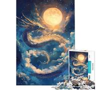 Puzzle per ragazzi da 1000 pezzi Drago celeste sotto cieli illuminati dalla luna Attività divertenti a casa Sfida impegnativa Giocattolo antistress per ragazzi dai 14 anni in su Gioco 38x26cm
