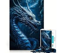 Puzzle per ragazzi da 1000 pezzi,Drago di Zaffiro Blu,Illustrazione dai bordi precisi,Gioco di concentrazione,Regalo,Gioco rilassante,Illustrazione di scena natalizia 38x52cm
