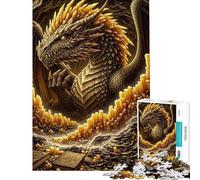 Puzzle per ragazzi da 1000 pezzi Drago d'oro nella grotta con cristalli Puzzle per adulti Gioco divertente Migliora la memoria compleanno e Natale (Dimensioni 38x52cm)
