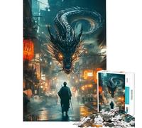 Puzzle per ragazzi da 1000 pezzi Drago nella città asiatica Difficile e impegnativo Gioco per famiglie Adatto a persone dai 14 anni in su (50x75cm)