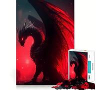 Puzzle per ragazzi da 1000 pezzi Drago nero con ali rosse,grafica di alta qualità,gioco che stimola la concentrazione,ideale per il tempo libero,regalo di Natale 38x52cm