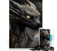 Puzzle per ragazzi da 1000 pezzi Drago nero con dettagli dorati Illustrazione precisa dei bordi,gioco di concentrazione,regalo,gioco rilassante,illustrazione di scena natalizia 38x26cm