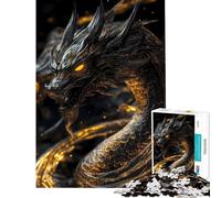 Puzzle per ragazzi da 1000 pezzi Drago nero con squame dorate Aiuta ad allenare la mente Gioco difficile per tutta la famiglia Adatto a persone dai 14 anni in su (38x52cm)