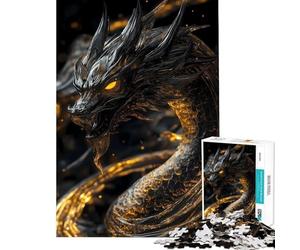 Puzzle per ragazzi da 1000 pezzi Drago nero con squame dorate Aiuta ad allenare la mente Gioco difficile per tutta la famiglia Adatto a persone dai 14 anni in su (38x52cm)