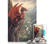 Puzzle per ragazzi da 1000 pezzi: Drago rosso sulla cima di una montagna giochi per famiglie decorazione perfetta collezione d'artista belle arti 38x52cm