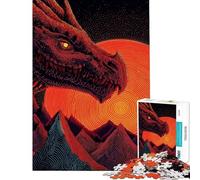 Puzzle per ragazzi da 1000 pezzi Drago rosso sulle montagne con sole Puzzle di precisione per ragazzi difficile e stimolante rompicapo per tutta la famiglia 38x26cm