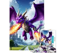Puzzle per ragazzi da 1000 pezzi Drago viola Soffio di fuoco Castello Attività divertenti da fare a casa Sfida impegnativa giocattolo antistress per ragazzi dai 14 anni in su Gioco 38x26cm