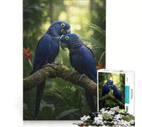 Puzzle per ragazzi da 1000 pezzi: Due ara giacinto su un ramo muschioso gioco rilassante analisi e logica per migliorare l'amore tra le coppie 38x52cm