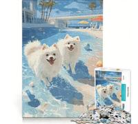Puzzle per ragazzi da 1000 pezzi: Due cani bianchi che giocano nell'acqua gioco rilassante di analisi e logica per rafforzare l'amore tra le coppie 50x75cm