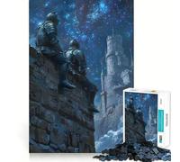 Puzzle per ragazzi da 1000 pezzi Due cavalieri nella notte Ritagli precisi Decorazione Giocattolo creativo divertente Pace Gioco Gioco Natale Opera d'arte (38x26cm)