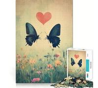 Puzzle per ragazzi da 1000 pezzi Due farfalle e un cuore Bordo perfetto Divertente gioco mentale Regalo Momento accogliente e divertente Decorazione natalizia da parete (38x52cm)