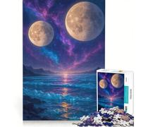 Puzzle per ragazzi da 1000 pezzi Due lune su un oceano cosmico gioco impossibile regalo di compleanno con poster abbinato e foglio di curiosità 50x75cm