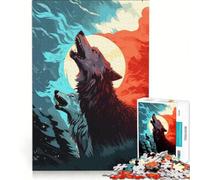 Puzzle per ragazzi da 1000 pezzi "Due Lupi Ululanti nella Notte" giocattolo fai-da-te taglio di precisione con pezzi di forma casuale completamente ad incastro 38x52cm