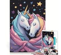 Puzzle per ragazzi da 1000 pezzi: Due unicorni che si abbracciano in una notte stellata gioco interattivo rilassante e stimolante per la mente regalo di compleanno regalo 38x26cm