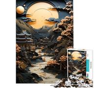 Puzzle per ragazzi da 1000 pezzi eclissi giapponese dorata impegnativo da completare regalo di compleanno decorazione per la casa giocattolo per ragazzi dai 14 anni in su (50x75cm)