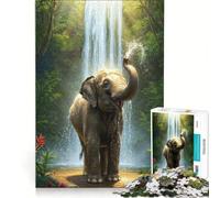 Puzzle per ragazzi da 1000 pezzi: elefante che si gode una cascata nella giungla, gioco rilassante, analisi e logica, regalo di compleanno, regalo di viaggio 38x52cm