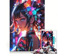 Puzzle per ragazzi da 1000 pezzi Eleganza radiosa Musa floreale al neon Gioco educativo Difficile Collezione d'artista Belle arti 38x26cm