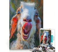Puzzle per ragazzi da 1000 pezzi: faccia di capra con la lingua di fuori, gioco educativo, difficile, collezione d'artista, belle arti 38x26cm