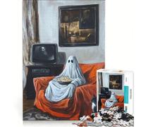 Puzzle per ragazzi da 1000 pezzi: Fantasma che guarda la TV con un gatto, gioco impossibile, sfida difficile, compleanno e altre occasioni 38x26cm