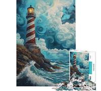 Puzzle per ragazzi da 1000 pezzi faro su un mare in tempesta cielo dipinto Giocattolo avvincente per coltivare la pazienza rompicapo decorazione perfetta regalo divertente (dimensioni 50x75cm)