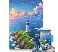 Puzzle per ragazzi da 1000 pezzi faro su un'isola con gabbiani giocattolo educativo divertente e spiritoso compleanno e Natale 50x75cm