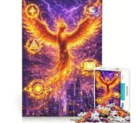 Puzzle per ragazzi da 1000 pezzi: Fenice al neon che sorge sulla città notturna gioco divertente antistress interessante ogni pezzo è unico 38x52cm