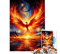 Puzzle per ragazzi da 1000 pezzi Fenice infuocata che sorge sull'acqua puzzle per adulti gioco per famiglie gara di velocità manuale regali di Natale e compleanno (dimensioni 50x75cm)