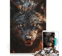 Puzzle per ragazzi da 1000 pezzi: Feroce lupo nero nel fuoco, gioco educativo, decorazione da parete, compleanno e Natale 50x75cm