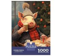Puzzle Per Ragazzi Da 1000 Pezzi Festive Pig with Beer Puzzle Antistress Giocattoli Difficili Regali Di Compleanno E Unici 70x50cm/1000pcs
