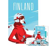 Puzzle per ragazzi da 1000 pezzi Finlandia sci viaggio poster gioco impossibile giocattolo educativo ottimo regalo antistress (dimensioni 38x26cm)