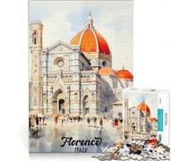 Puzzle per ragazzi da 1000 pezzi, Firenze, Italia, dipinto ad acquerello, gioco pratico, attività divertenti da fare a casa, con poster abbinato e foglio di curiosità 50x75cm