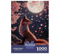 Puzzle Per Ragazzi Da 1000 Pezzi Fox Under The Moonlight with Cherryblossoms Puzzle Per Adulti Gioco Pratico Decorazione Murale Regali Unici Per Compleanno E Natale 70x50cm/1000pcs