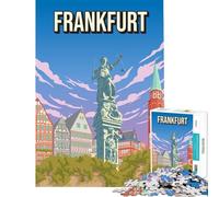 Puzzle per ragazzi da 1000 pezzi Francoforte Germania poster di viaggio vintage Römerberg Lady Justice giocattoli educativi gioco per famiglie decorazione murale regali per donne e uomini (38x52cm)