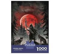 `Puzzle Per Ragazzi Da 1000 Pezzi Full Moon Wolf Warrior Art Print Puzzle Per Adulti Giochi Rilassanti Analisi E Logica Giochi Stimolanti Regali 52x38cm/1000pcs