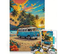 Puzzle per ragazzi da 1000 pezzi: Furgone sulla spiaggia Gioco impossibile Decorazione per la casa Collezione d'artista Belle arti 50x75cm